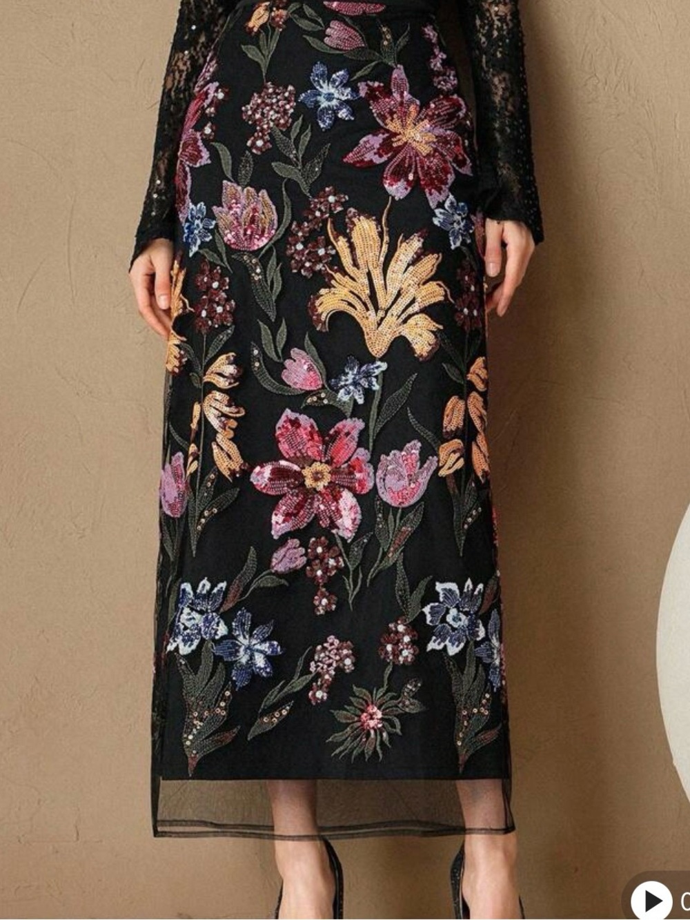 Anewsta Floral Sequin Skirt
